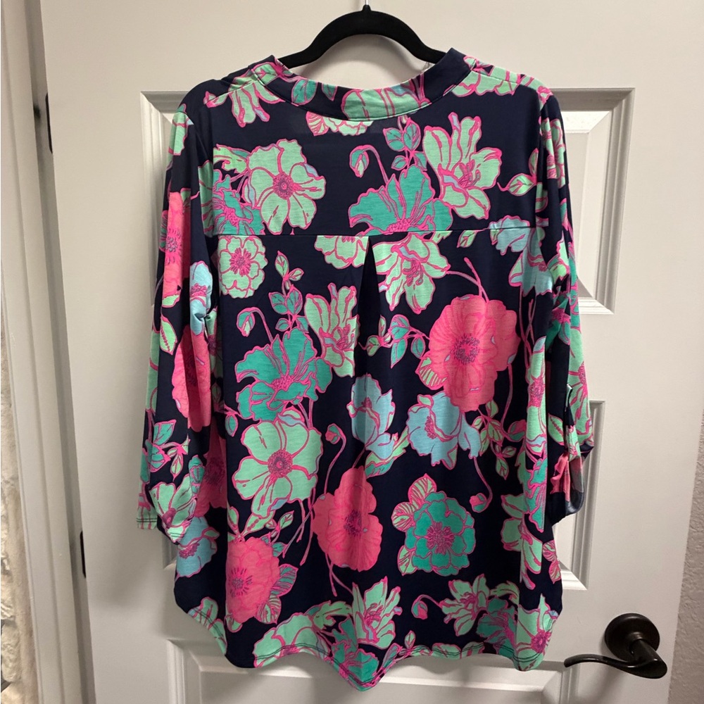 Dear Scarlett Lizzy Top - Pink and Green on Navy - Picture 3 of 6